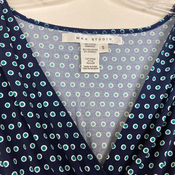 Max Studio Women's Fit & Flare Dress Size S Blue Green Smocked Waist Knee Length - Picture 3 of 8